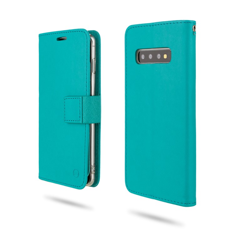 ROAR PU Leather + TPU Phone Wallet Case Shell for Samsung Galaxy S10 - Cyan-1