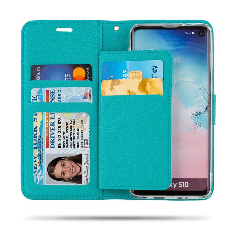 ROAR PU Leather + TPU Phone Wallet Case Shell for Samsung Galaxy S10 - Cyan-3