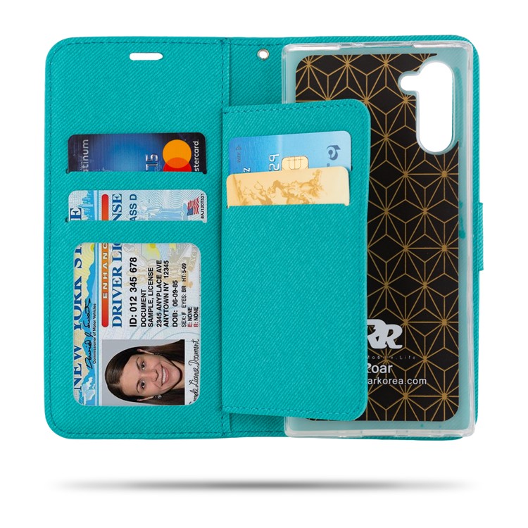 ROAR PU Leather + TPU Wallet Stand Phone Shell for Samsung Galaxy Note 10/Galaxy Note 10 5G - Cyan-2