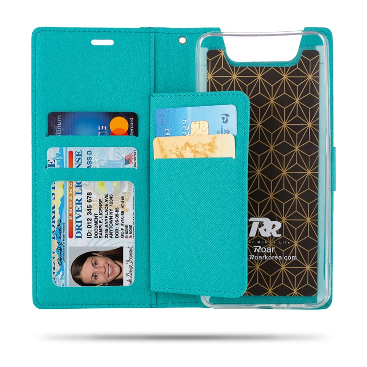 ROAR PU Leather + TPU Stand Wallet Phone Case for Samsung Galaxy A80/Galaxy A90 - Cyan-2