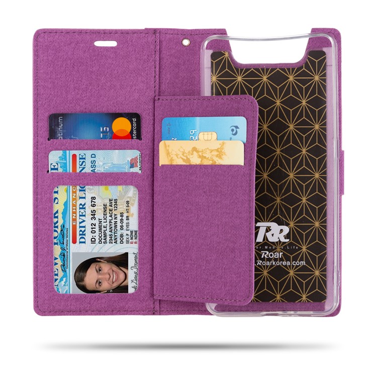 ROAR PU Leather + TPU Stand Wallet Phone Case for Samsung Galaxy A80/Galaxy A90 - Purple-2