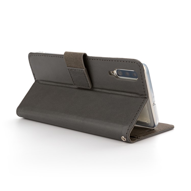 Cáscara Del Soporte De La Cartera Del Teléfono De TPU + Del Cuero De La PU De ROAR Para La Galaxia A70 De Samsung - Gris-3