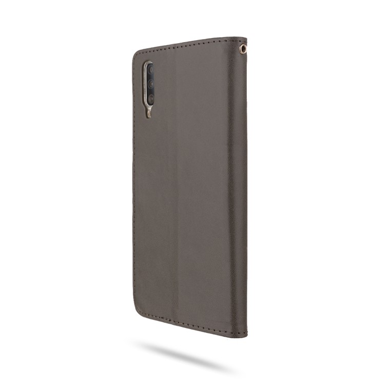 Cáscara Del Soporte De La Cartera Del Teléfono De TPU + Del Cuero De La PU De ROAR Para La Galaxia A70 De Samsung - Gris-5
