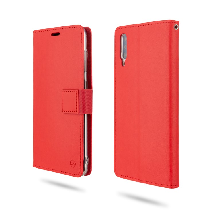 ROAR PU Leather + TPU Phone Wallet Stand Shell for Samsung Galaxy A70 - Red-1