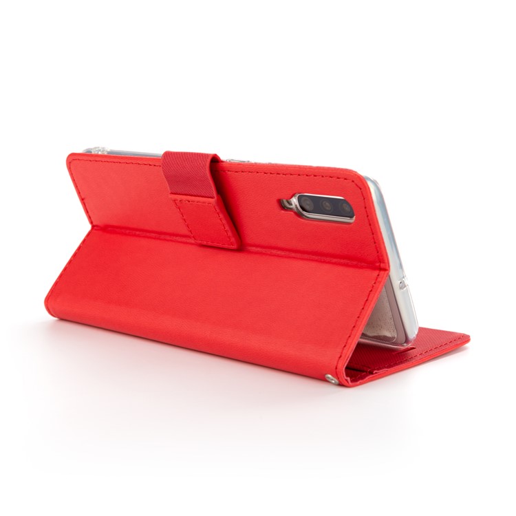ROAR PU Leather + TPU Phone Wallet Stand Shell for Samsung Galaxy A70 - Red-3