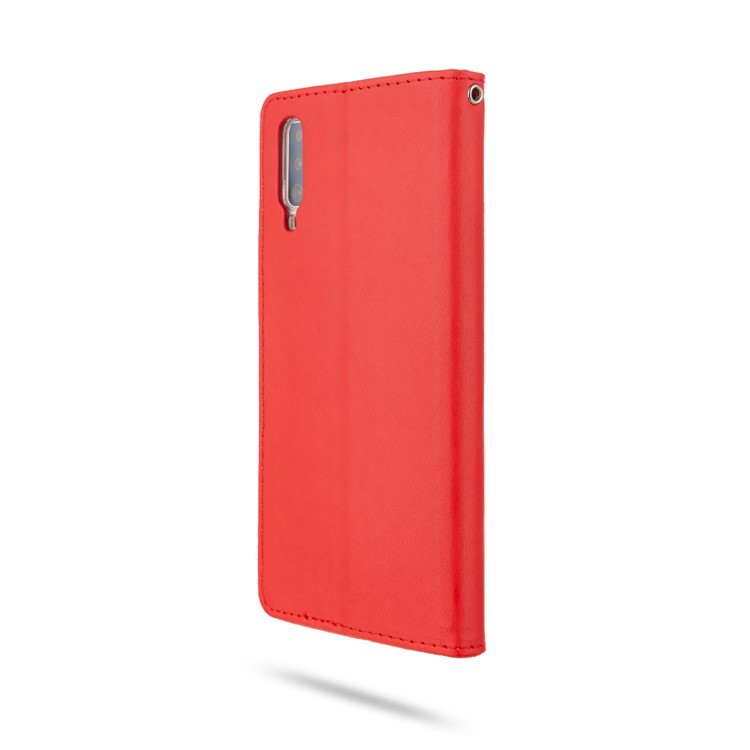 ROAR PU Leather + TPU Phone Wallet Stand Shell for Samsung Galaxy A70 - Red-5