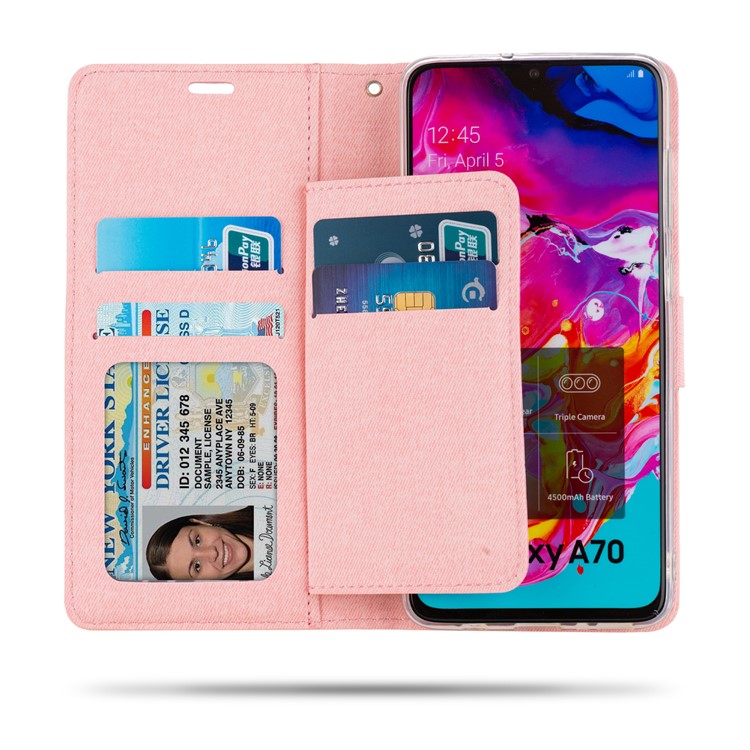 ROAR PU Leather + TPU Phone Wallet Stand Shell for Samsung Galaxy A70 - Pink-2