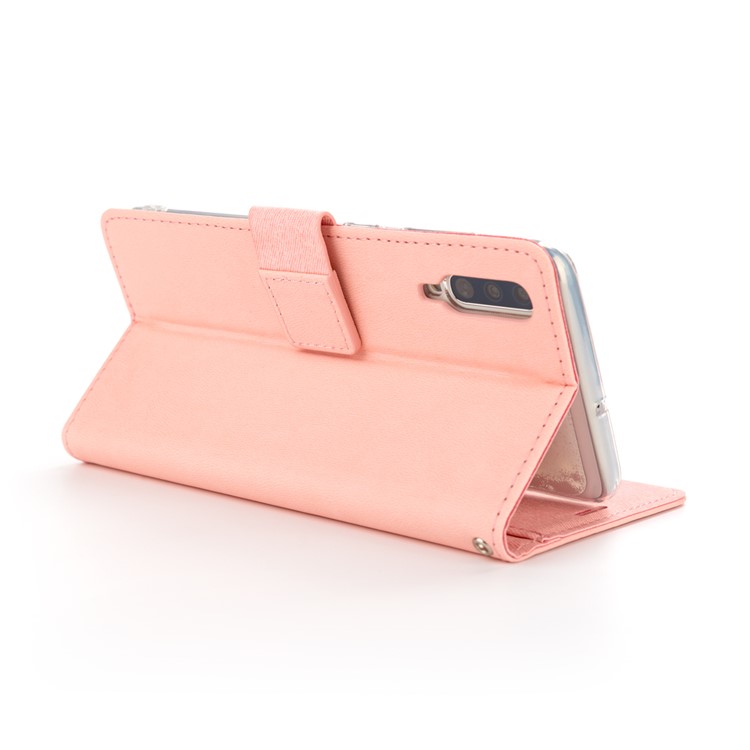 ROAR PU Leather + TPU Phone Wallet Stand Shell for Samsung Galaxy A70 - Pink-3
