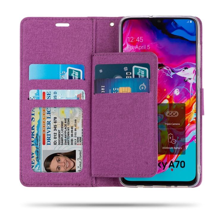 ROAR PU Leather + TPU Phone Wallet Stand Shell for Samsung Galaxy A70 - Purple-2