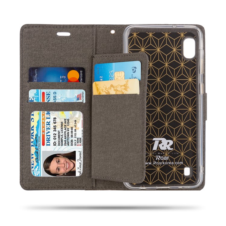 ROAR PU Leather + TPU Stand Wallet Phone Cover for Samsung Galaxy A10 - Grey-2