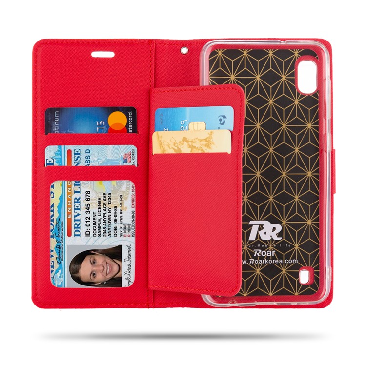 ROAR PU Leather + TPU Stand Wallet Phone Cover for Samsung Galaxy A10 - Red-2