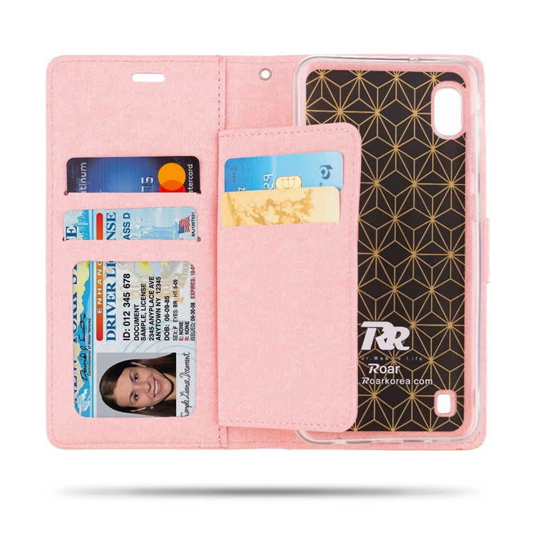 ROAR PU Leather + TPU Stand Wallet Phone Cover for Samsung Galaxy A10 - Pink-2