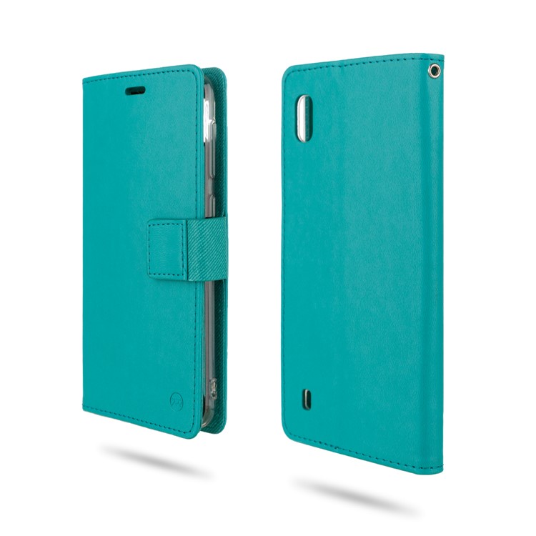 ROAR PU Leather + TPU Stand Wallet Phone Cover for Samsung Galaxy A10 - Cyan-1
