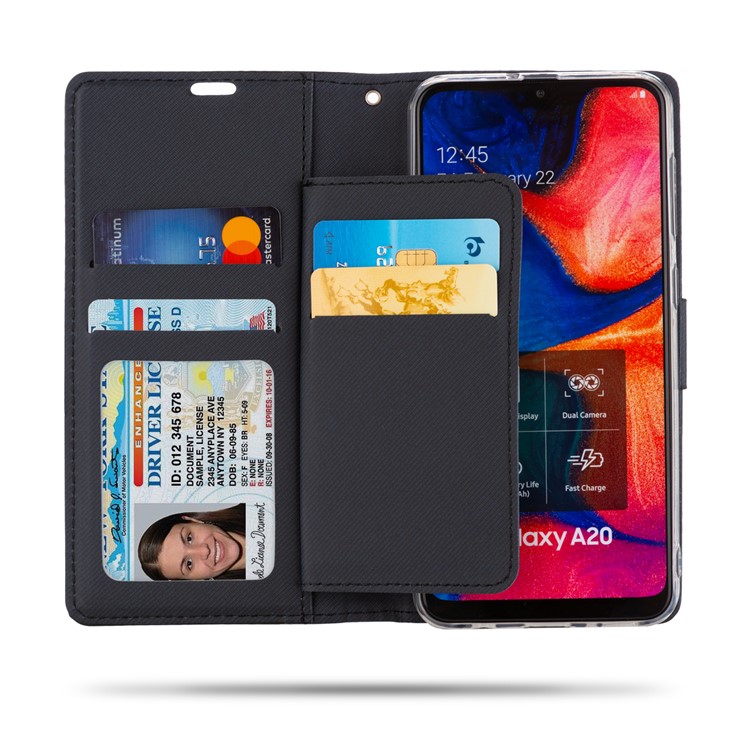 ROAR PU Couro + TPU Carteira Telefone Stand Case Capa Para Samsung Galaxy A30 / Galaxy A20 - Preto-2