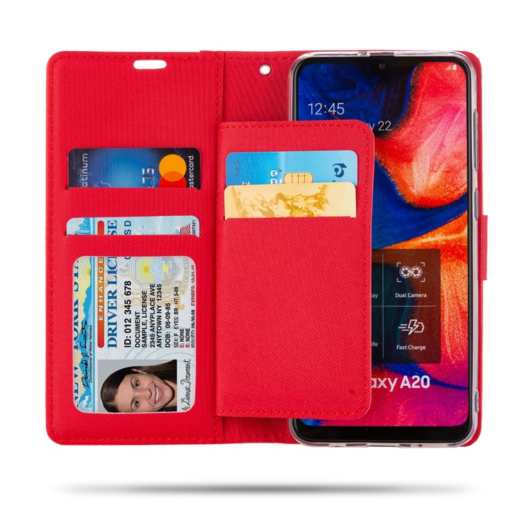 ROAR PU Leather + TPU Wallet Phone Stand Case Cover for Samsung Galaxy A30/Galaxy A20 - Red-2