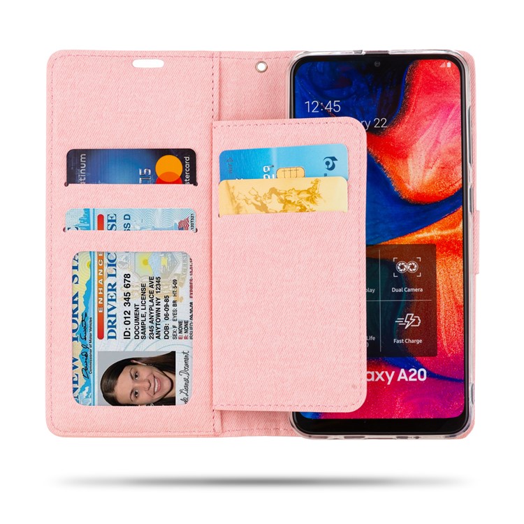РОАР ПУ Кожа + ТПУ Кошелек Телефон Подставка Для Телефона Чехол Для Samsung Galaxy A30 / Galaxy A20 - Розовый-2