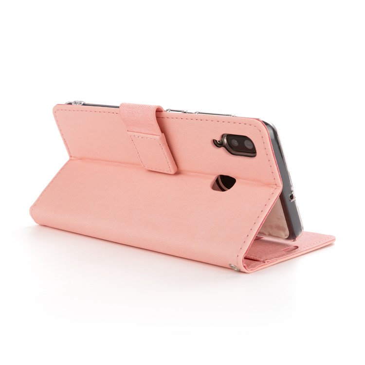 РОАР ПУ Кожа + ТПУ Кошелек Телефон Подставка Для Телефона Чехол Для Samsung Galaxy A30 / Galaxy A20 - Розовый-3
