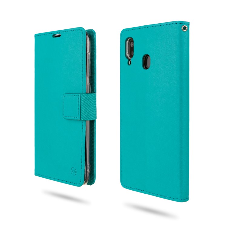 ROAR PU Leather + TPU Phone Stand Case Cover with Card Slots for Samsung Galaxy A30/Galaxy A20 - Cyan-1