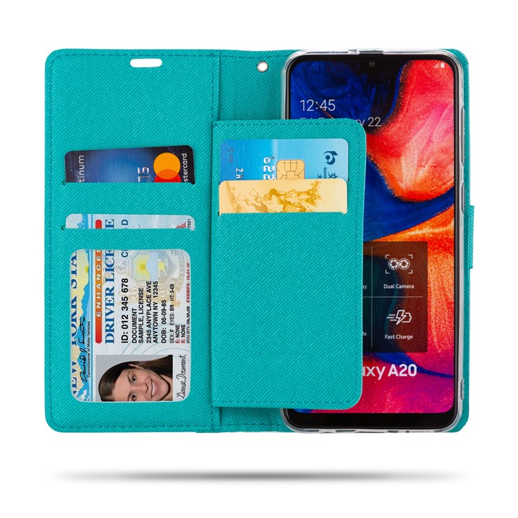 ROAR PU Leather + TPU Phone Stand Case Cover with Card Slots for Samsung Galaxy A30/Galaxy A20 - Cyan-2