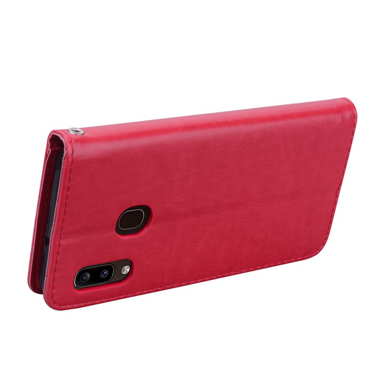 Imprinted Rose Flower Style Leather Wallet Phone Shell for Samsung Galaxy A20e - Red-2