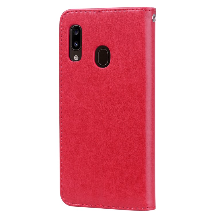 Imprinted Rose Flower Style Leather Wallet Phone Shell for Samsung Galaxy A20e - Red-3