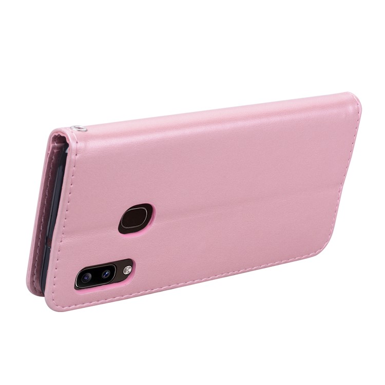 Imprinted Rose Flower Style Leather Wallet Phone Shell for Samsung Galaxy A20e - Pink-2