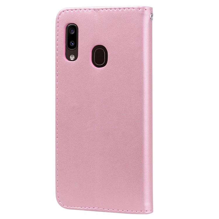 Imprinted Rose Flower Style Leather Wallet Phone Shell for Samsung Galaxy A20e - Pink-3