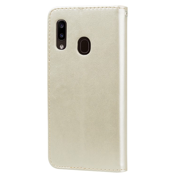 Imprinted Rose Flower Style Leather Wallet Phone Shell for Samsung Galaxy A20e - Gold-3