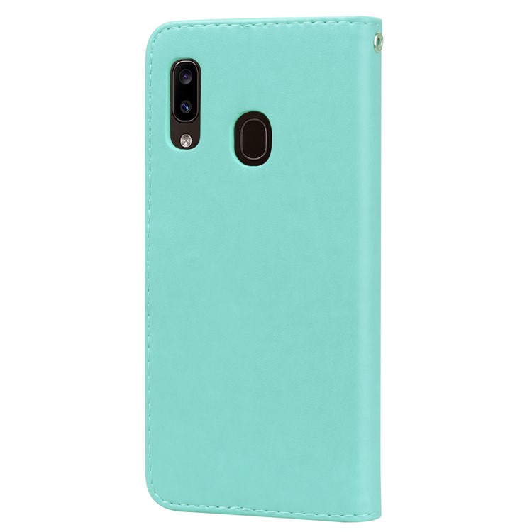 Imprinted Rose Flower Style Leather Wallet Phone Shell for Samsung Galaxy A20e - Cyan-3