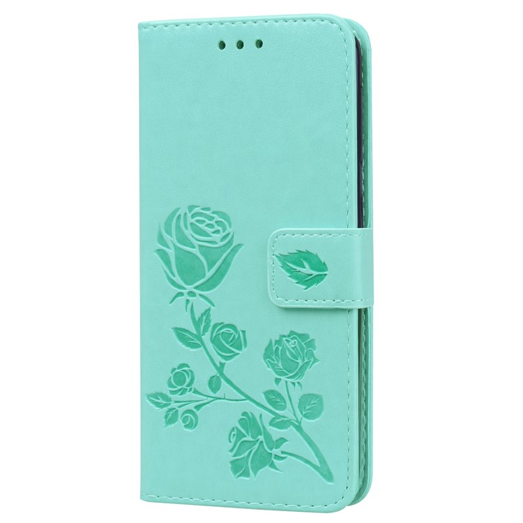 Imprinted Rose Flower Style Leather Wallet Phone Shell for Samsung Galaxy A20e - Cyan-4