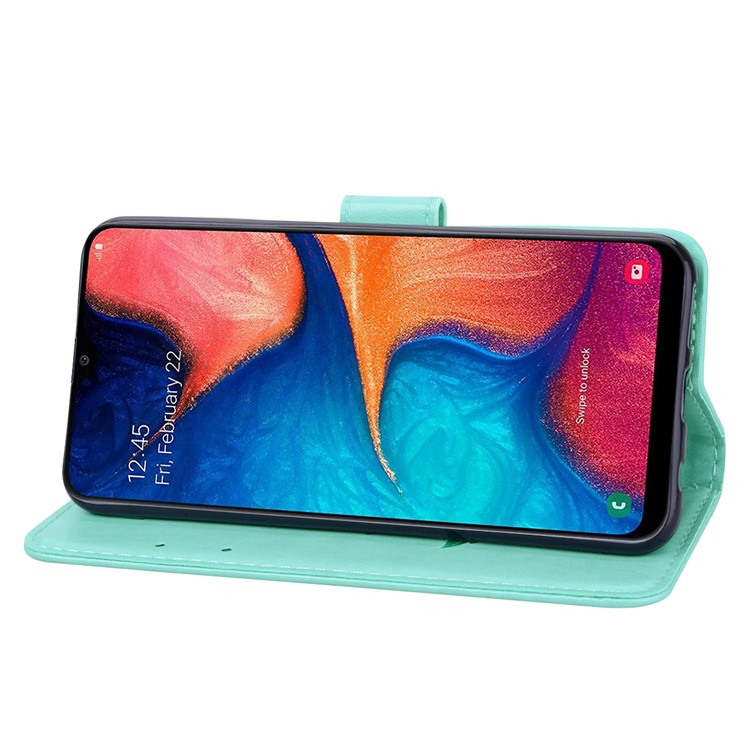 Imprinted Rose Flower Style Leather Wallet Phone Shell for Samsung Galaxy A20e - Cyan-5