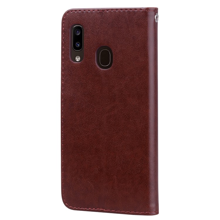 Imprinted Rose Flower Style Leather Wallet Phone Shell for Samsung Galaxy A20e - Brown-3