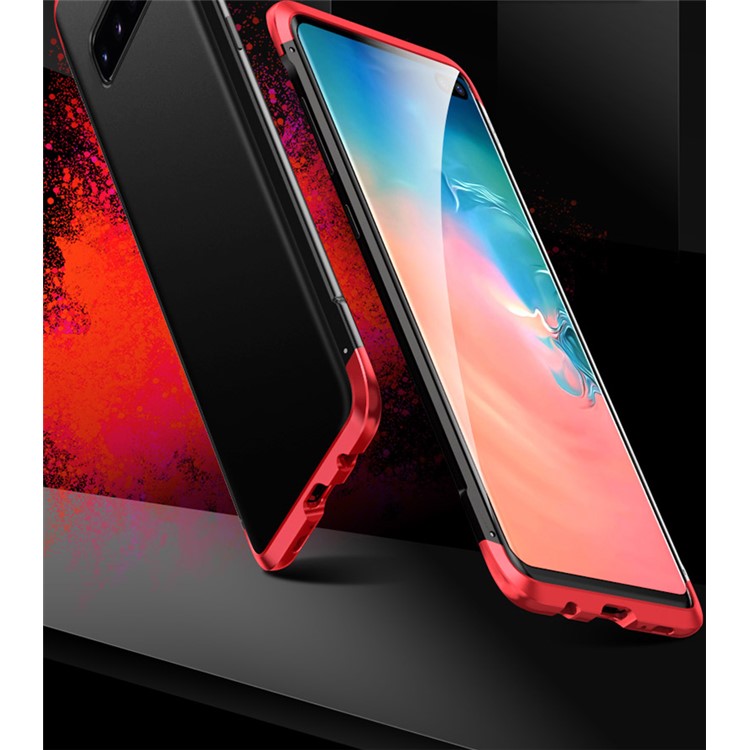 LUPHIE for Samsung Galaxy S10 Double Dragon Metal + Silicone + PC Back Cover Casing - Black/Red-2