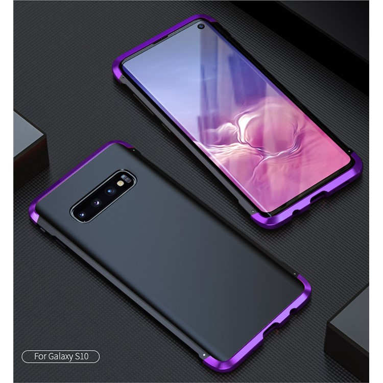 LUPHIE for Samsung Galaxy S10 Double Dragon Metal + Silicone + PC Back Cover Casing - Black/Purple-1