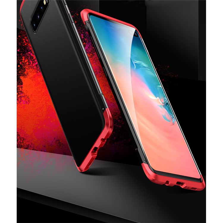 LUPHIE Double Dragon Series Tempered Glass Back + PC Metal Hybrid Shell for Samsung Galaxy S10 Plus - Black/Red-2