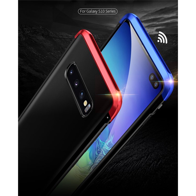 LUPHIE Double Dragon Series Tempered Glass Back + PC Metal Hybrid Shell for Samsung Galaxy S10 Plus - Black/Red-4