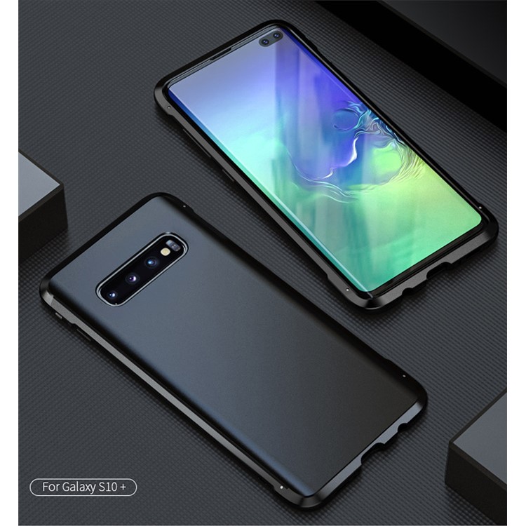 LUPHIE Double Dragon Series Tempered Glass Back + PC Metal Hybrid Shell for Samsung Galaxy S10 Plus - All Black-1