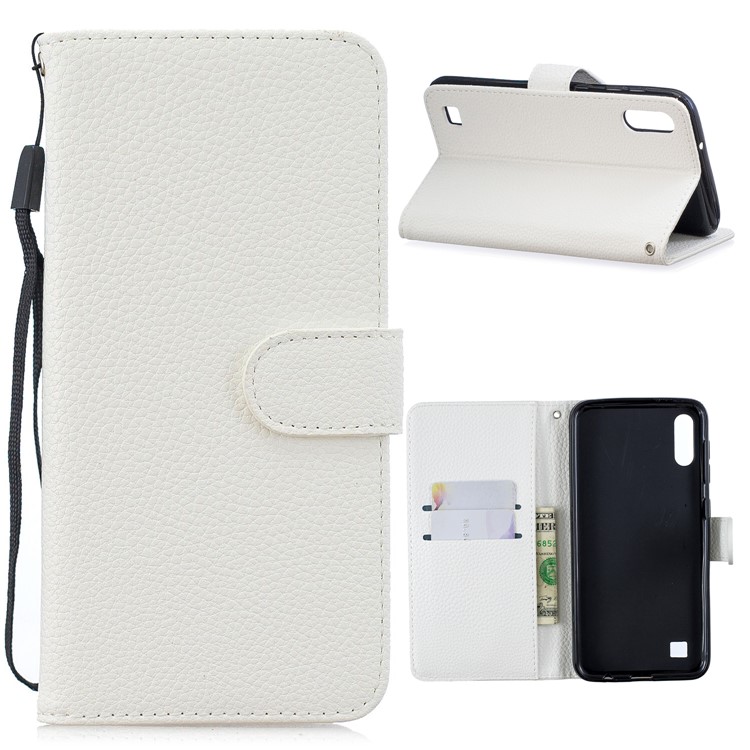 Litchi Skin Leather Wallet Case for Samsung Galaxy A10/M10 - White-1