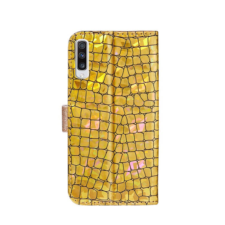 Crocodile Texture + Flash Powder Leather Phone Case for Samsung Galaxy A70 - Gold-3
