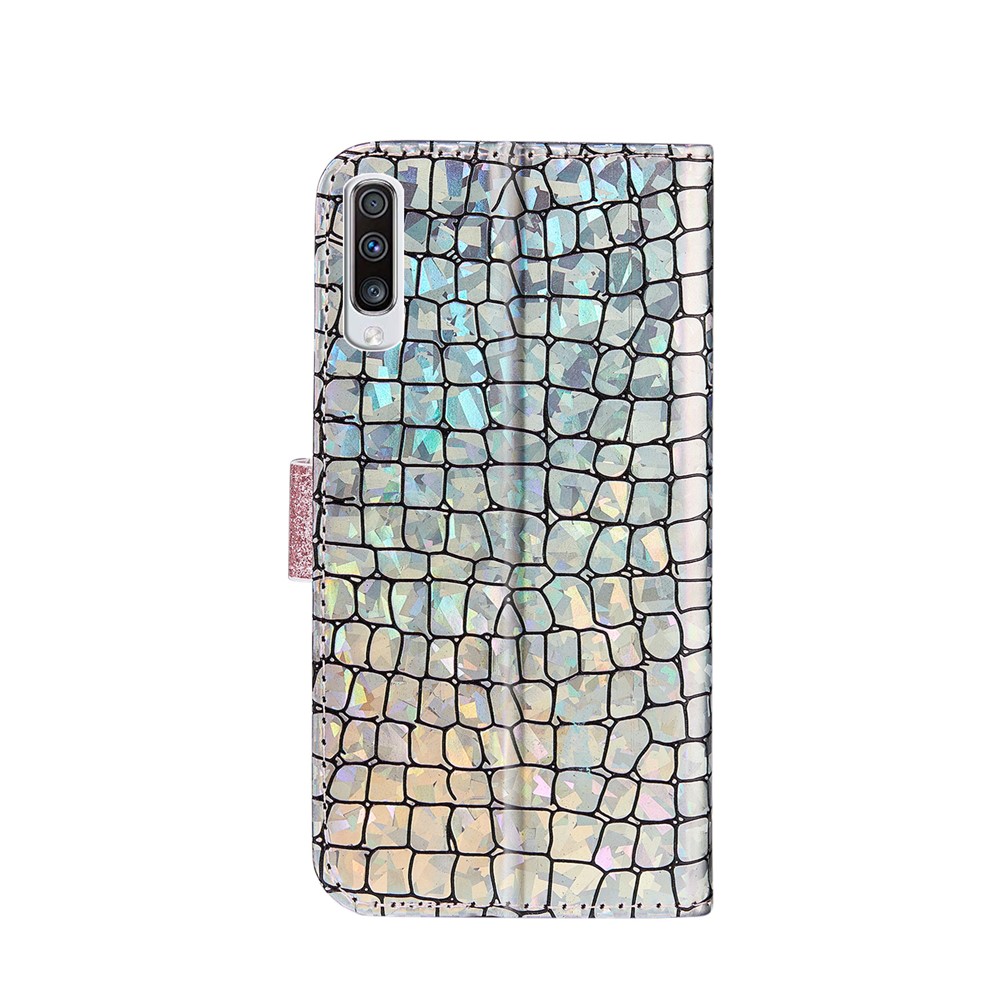 Crocodile Texture + Flash Powder Leather Phone Case for Samsung Galaxy A70 - Silver-3