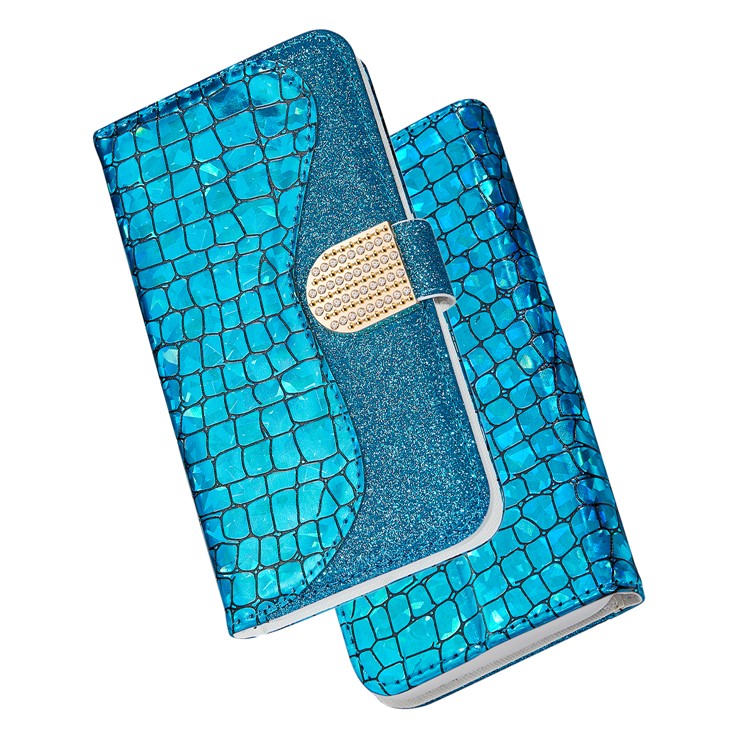Crocodile Texture + Flash Powder Leather Phone Case for Samsung Galaxy A70 - Blue-1