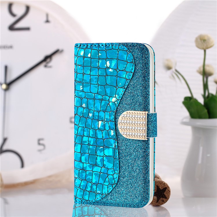 Crocodile Texture + Flash Powder Leather Phone Case for Samsung Galaxy A70 - Blue-12
