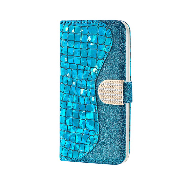 Crocodile Texture + Flash Powder Leather Phone Case for Samsung Galaxy A70 - Blue-2