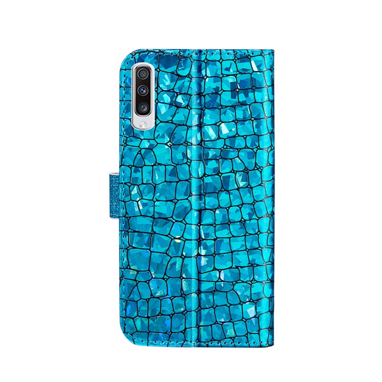 Crocodile Texture + Flash Powder Leather Phone Case for Samsung Galaxy A70 - Blue-3