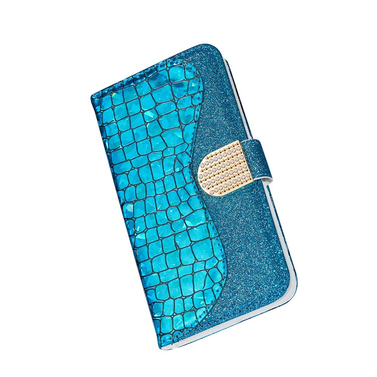 Crocodile Texture + Flash Powder Leather Phone Case for Samsung Galaxy A70 - Blue-5