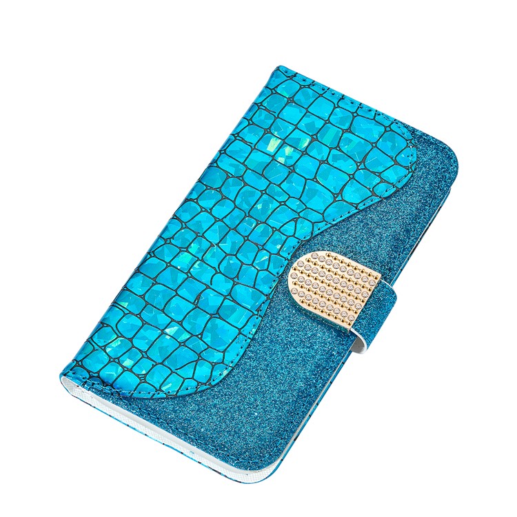 Crocodile Texture + Flash Powder Leather Phone Case for Samsung Galaxy A70 - Blue-6