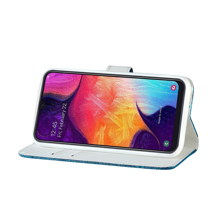 Crocodile Texture + Flash Powder Leather Phone Case for Samsung Galaxy A70 - Blue-7