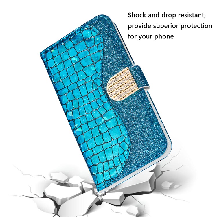 Crocodile Texture + Flash Powder Leather Phone Case for Samsung Galaxy A70 - Blue-8