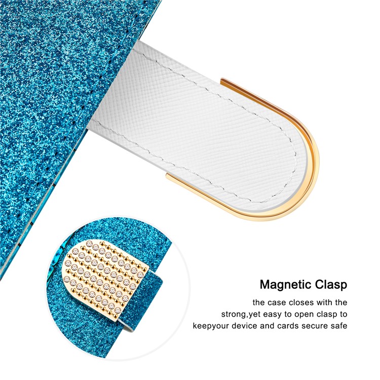 Crocodile Texture + Flash Powder Leather Phone Case for Samsung Galaxy A70 - Blue-9