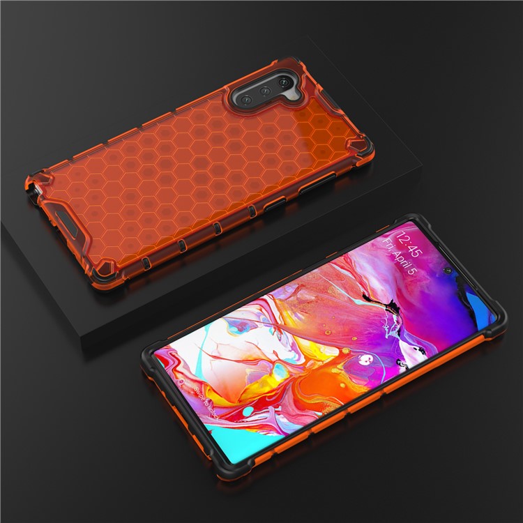 Honeycomb Pattern TPU à Prova de Choque + PC Híbrido Traseiro Híbrido Para Samsung Galaxy Note 10/nota 10 5G - Vermelho